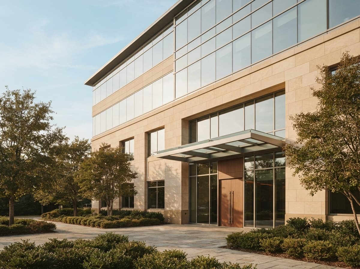 The exterior entrance of the editorial office building